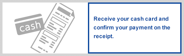 Receive your cash card and confirm your payment on the receipt